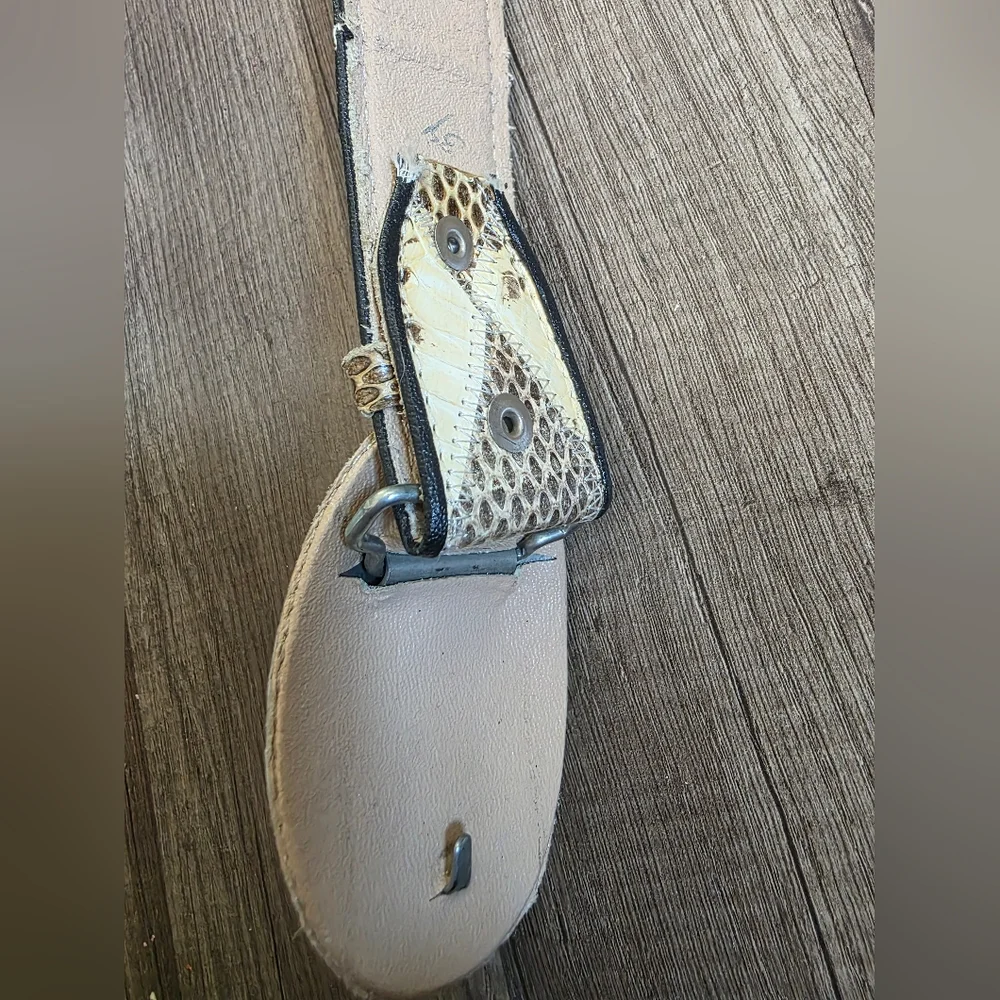 Artisan White and Brown Snakeskin Leather Belt with Oval Buckle